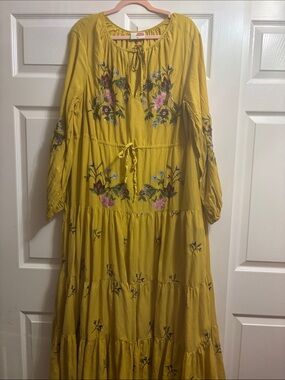 Samant Chauhan Embroidered Mustard Maxi Dress -Size XL